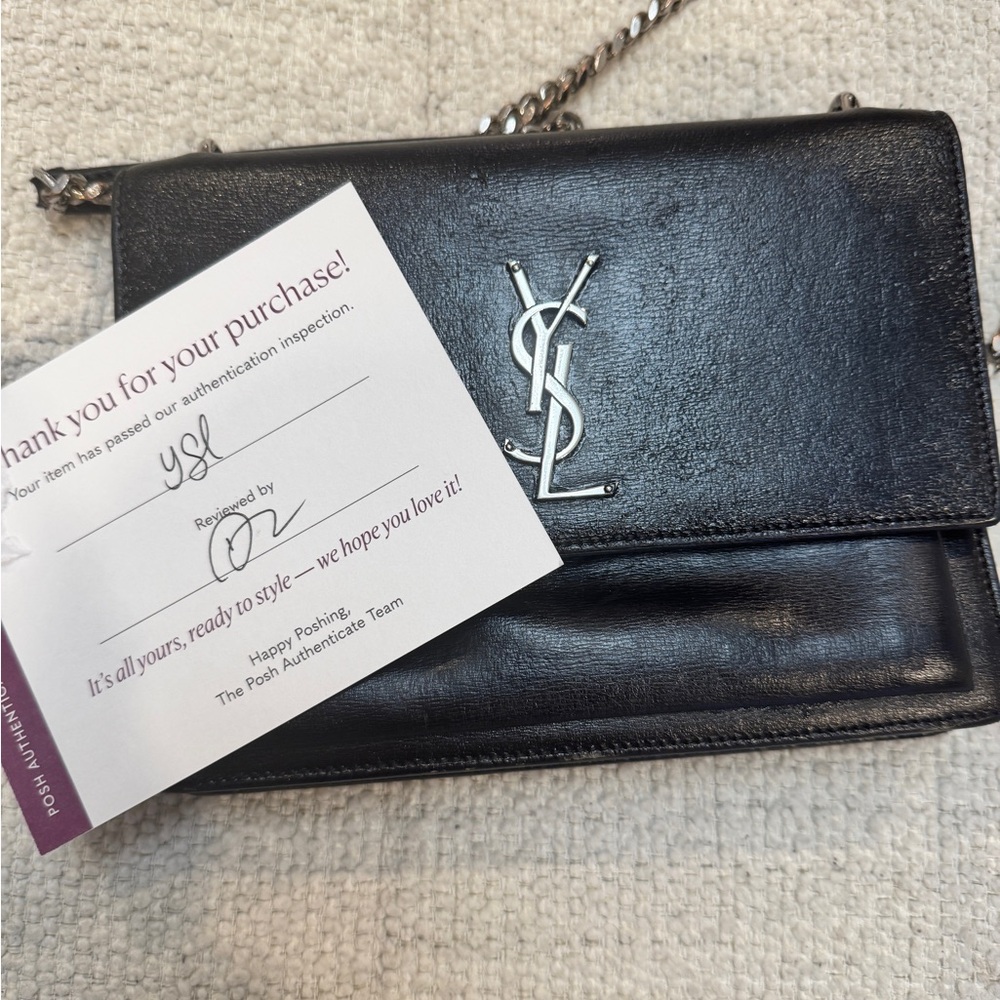 Posh authenticated Saint Laurent Black Leather Shoulder Crossbody Bag